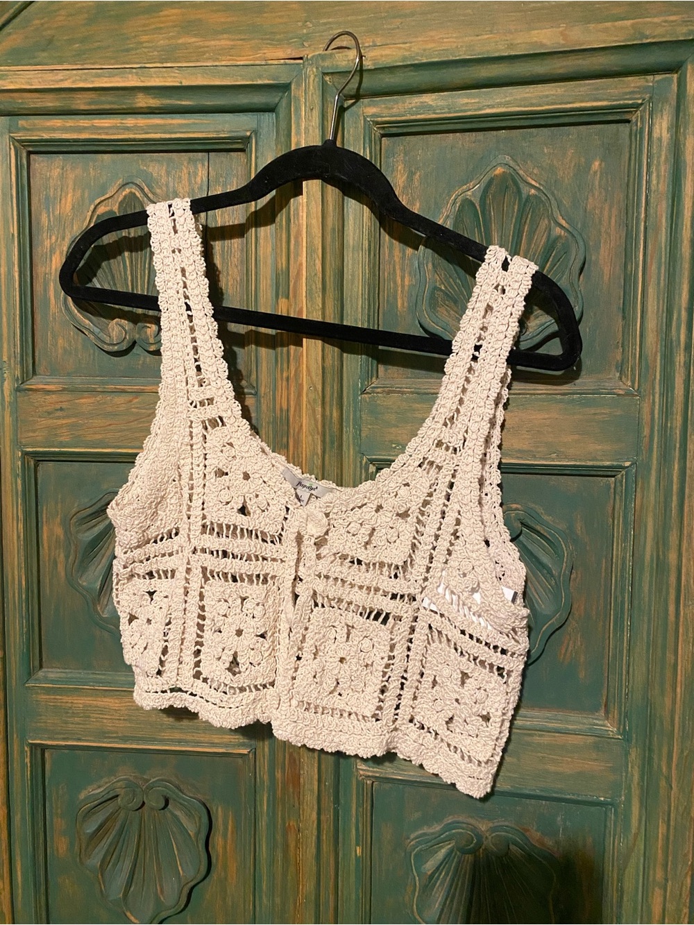 Papaya Cream Crochet Crop Tank Top